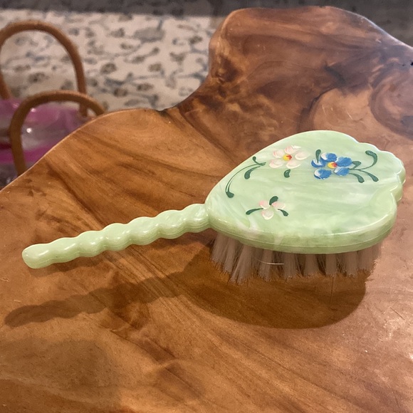 Vintage Other - Vintage 1950s swirled hand painted lucite Green Handheld baby brush. So sweet.